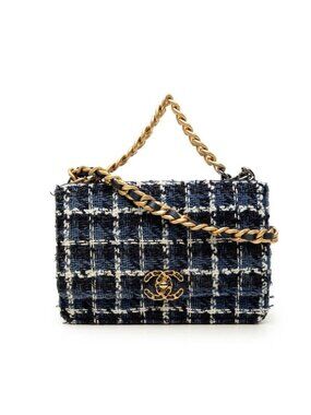 Chanel CC Logo Chanel 19 Chain Shoulder Bag Blue Multicolor Tweed Leather